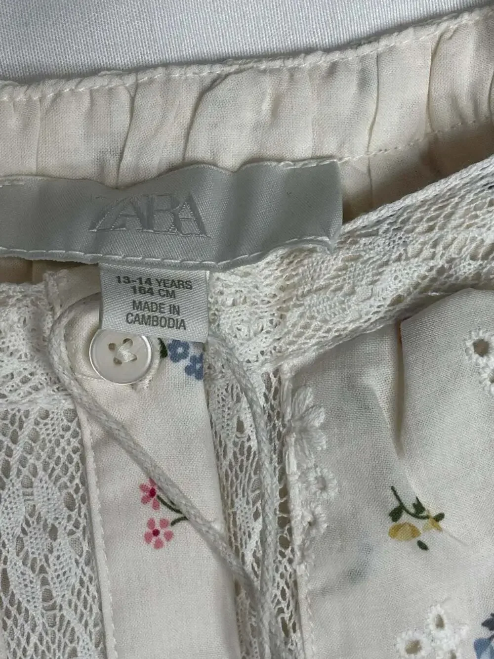 Zara Schiffly Lace Trim Top Ecru Floral 13-14 Years